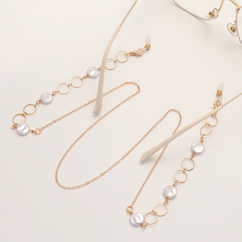 Catena Per Occhiali In Lega Dorata Di Moda Con Künstliche Perle Sintetiche Bianche Anelli Tondi Cavi Cordino Antiscivolo Da Donna