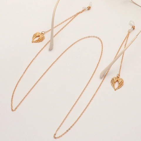 Cadena para Gafas de Metal Dorado con Colgante de Alas de Ángel Caladas Cordón para Gafas Antideslizante para Mujer