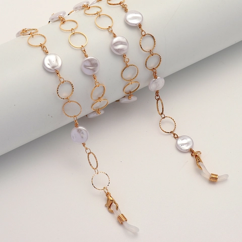 Catena Per Occhiali Lega D'oro Imitazione Perla Artificial Anello Tondo Antiscivolo Cordino Mascherina Gioielli Moda