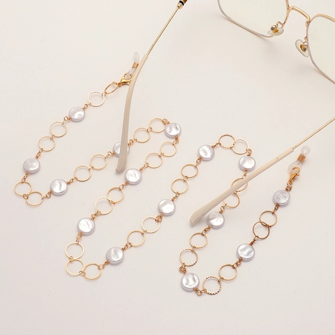 Catena Per Occhiali Lega D'oro Imitazione Perla Artificial Anello Tondo Antiscivolo Cordino Mascherina Gioielli Moda