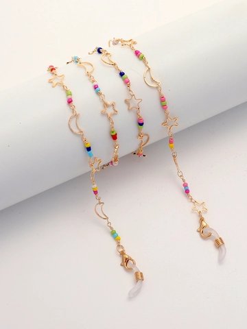 Star Moon Colorful Beaded Glasses Chain Golden Alloy Anti-Lost Face Mask Holder Lanyard Necklace Women