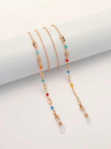 Glasses Chain Copper Gold Color Rectangular Frame Colorful Crystal Beads Anti-Lost Eyewear Strap Sunglasses Lanyard