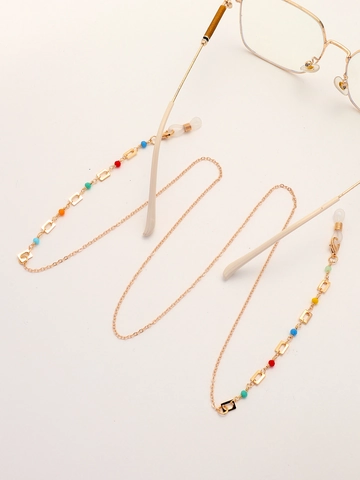 Glasses Chain Copper Gold Color Rectangular Frame Colorful Crystal Beads Anti-Lost Eyewear Strap Sunglasses Lanyard