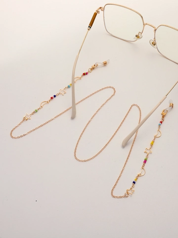 Eyeglass Chain Gold Metal Colorful Beads Hollow Star Moon Anti-Slip Strap Sunglasses Holder Decorative Fashion