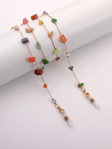 Glasses Chain Gold Metal Lanyard With Colorful Irregular Beads Anti-Lost Non-Slip Mask Strap Retro Eyewear Holder
