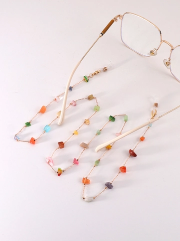 Glasses Chain Gold Metal Lanyard With Colorful Irregular Beads Anti-Lost Non-Slip Mask Strap Retro Eyewear Holder