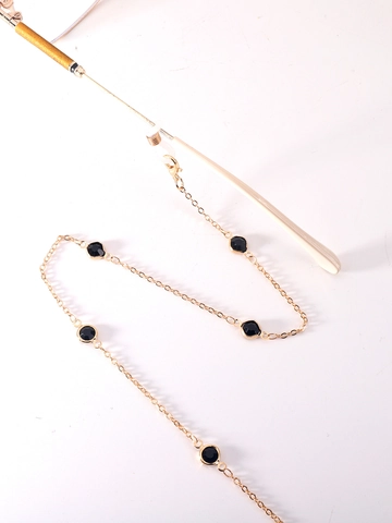 Geometric Rhinestone Glasses Chain With Glass Beads And Anti-Slip Silicone Loops Copper Metal Eyewear Lanyard