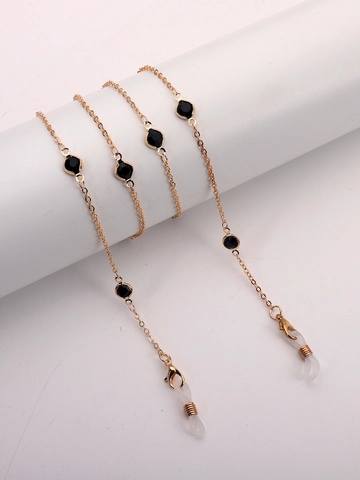 Geometric Rhinestone Glasses Chain With Glass Beads And Anti-Slip Silicone Loops Copper Metal Eyewear Lanyard