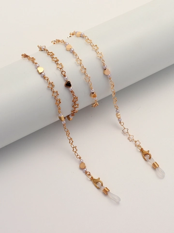 Catena Per Occhiali In Ottone Con Perla Artificial Stella Cava E Ciondolo Cuore Cordino Per Mascherina Oro Accessori Occhiali