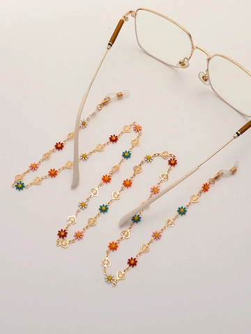 Glasses Chain With Enamel Daisy And Hollow Heart Gold Metal Mask Lanyard Anti Lost Strap For Women
