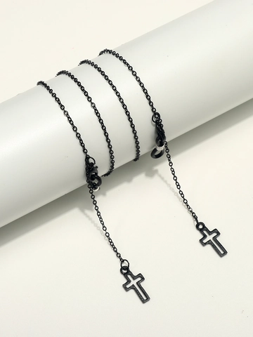 Brilketting Zwart Metaal Koperlegering Hol Kruis Hanger Antislip Brilkoord Nekkoord Mode Minimalistisch