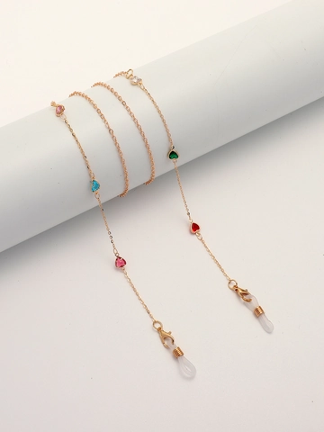Fashion Colorful Heart Glass Beads Eyeglasses Chain Gold Tone Metal Anti-Lost Neck Strap Sunglasses Lanyard For Women