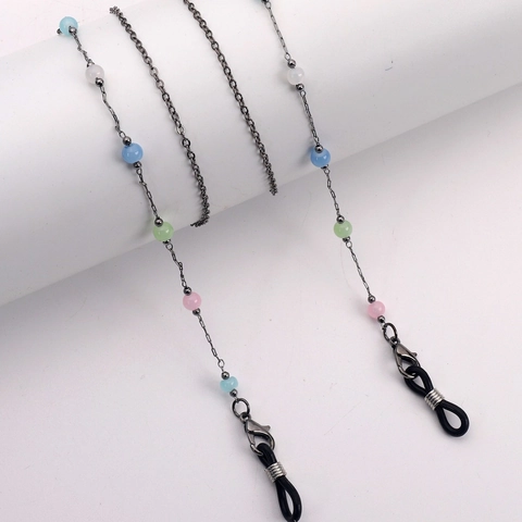 Fashion Metal Glasses Chain With Colorful Macaron Beads Anti-Lost Eyewear Lanyard Decorative Strap For Women