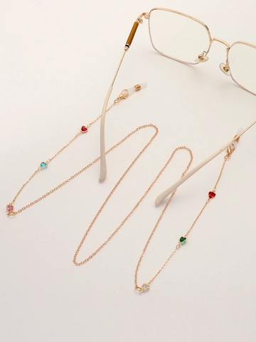 Fashion Colorful Heart Glass Beads Eyeglasses Chain Gold Tone Metal Anti-Lost Neck Strap Sunglasses Lanyard For Women