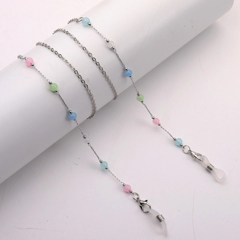 Fashion Metal Glasses Chain With Colorful Macaron Beads Anti-Lost Eyewear Lanyard Decorative Strap For Women
