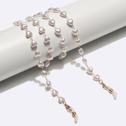 Heart Faux Artificial Pearl Glasses Chain Metal Sunglasses Strap Anti Slip Silicone Loops Fashion Eyewear Accessory