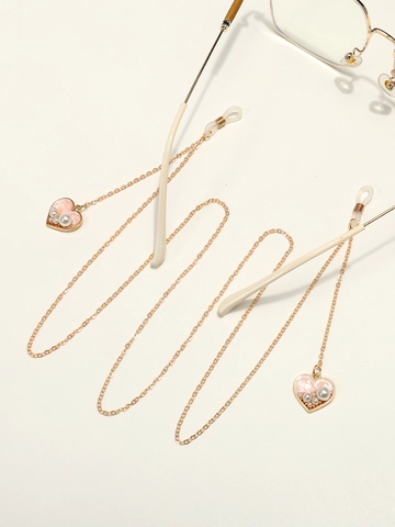 Catenella Occhiali Metallo Oro Cuore Perla Artificial Smalto Rosa Antiscivolo Cordino Occhiali Supporto Decorativo Per Donne