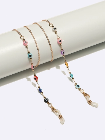 Evil Eye Eyeglass Chain Colorful Beads Anti-Lost Sunglasses Lanyard Metal Neck Cord For Face Mask Non-Slip Silicone Loops