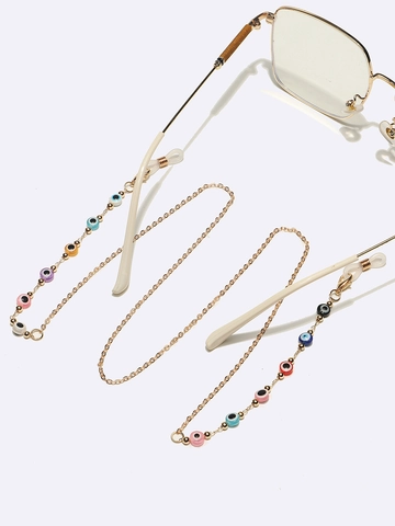 Evil Eye Eyeglass Chain Colorful Beads Anti-Lost Sunglasses Lanyard Metal Neck Cord For Face Mask Non-Slip Silicone Loops