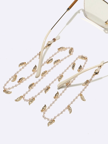 Elegant Golden Metal Glasses Chain With Faux Artificial Pearls And Leaf Charms Anti Slip Eyewear Lanyard Holder For Sunglasses