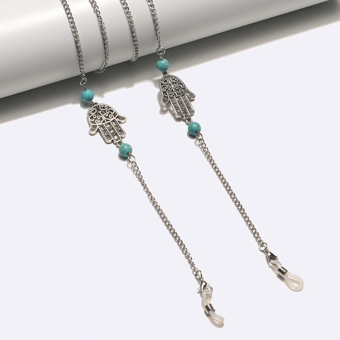 Hamsa Hand Brillenkette Metall Silber Legierung Türkis Perlen Anti Rutsch Dekorative Maske Lanyard Für Damen Herren