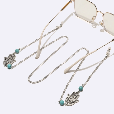 Hamsa Hand Brillenkette Metall Silber Legierung Türkis Perlen Anti Rutsch Dekorative Maske Lanyard Für Damen Herren