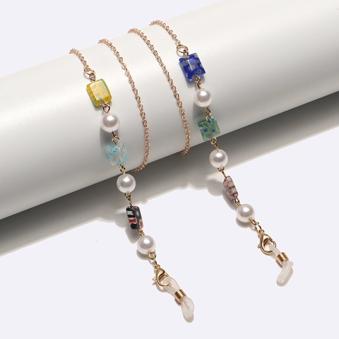 Catena Per Occhiali Elegante Cordino In Metallo Con Künstliche Perle Imitazione E Perline Di Vetro Floreali Colorate Per Donna