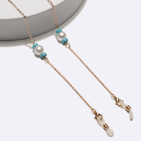 Catenella Per Occhiali In Metallo Dorato Con Künstliche Perle Finte E Stelle Turchesi Cordino Antiscivolo Per Occhiali Da Donna