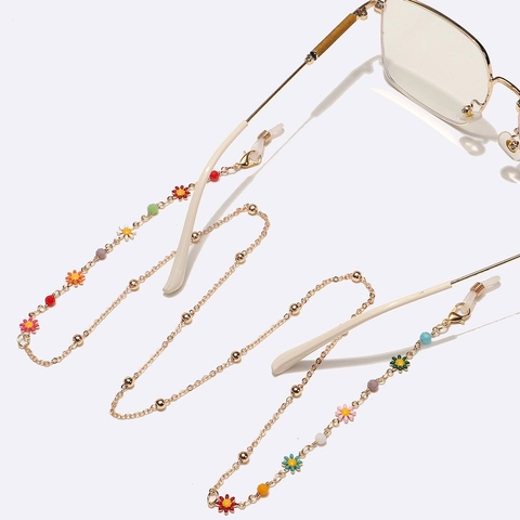 Cadena De Gafas Flores Esmaltadas De Colores Cobre Metal Antideslizante Cordón Para Gafas Soporte Para Máscara Mujer