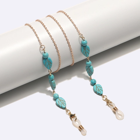 Chaîne Lunettes Perles Feuille Turquoise Cordon Lunettes Soleil Métal Antidérapant Support Lunettes Bohème