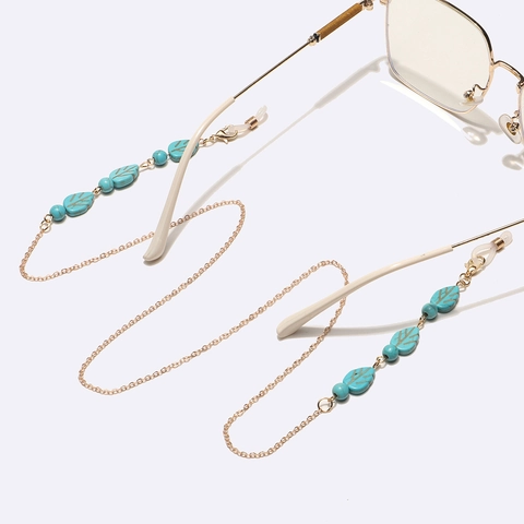 Chaîne Lunettes Perles Feuille Turquoise Cordon Lunettes Soleil Métal Antidérapant Support Lunettes Bohème