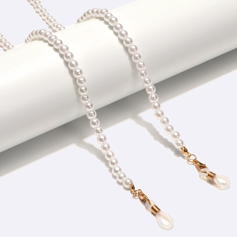 Elegante Catena per Occhiali in Finta Perla Artificial Bianca Cinturino per Occhiali con Perline in Rame e Metallo Cordino per Mascherina Antiscivolo da Donna