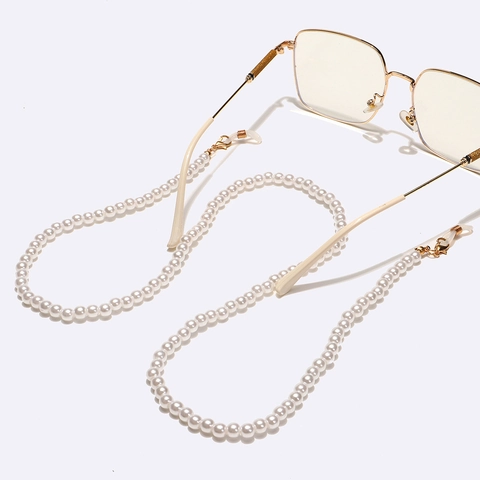 Elegante Catena per Occhiali in Finta Perla Artificial Bianca Cinturino per Occhiali con Perline in Rame e Metallo Cordino per Mascherina Antiscivolo da Donna