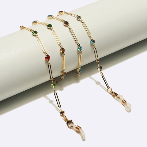 Glasses Chain Metal Alloy With Colorful Synthetic Gemstones Rhinestone Anti Slip Silicone Ends Holder For Women