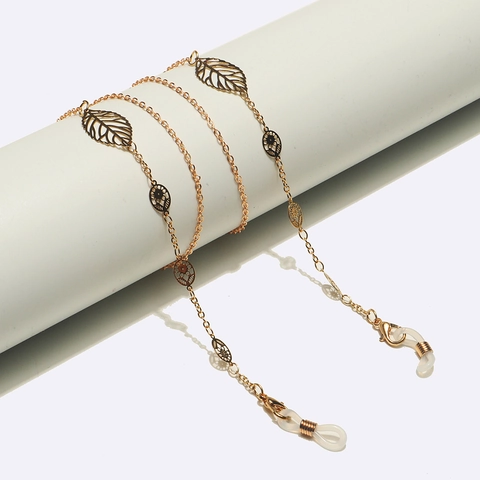 Hollow Leaf Metal Eyeglasses Chain Gold Sunglasses Lanyard Strap Anti-slip Adjustable Holder Retro Elegant