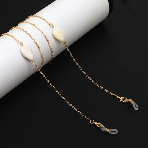 Cadena De Gafas Oro Metal Con Colgantes De Concha Gota Blanca Cordón Antideslizante Para Gafas Accesorio Elegante