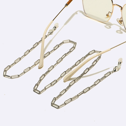 Brillenkoord Zilver Metaal Rechthoekige Schakels Antislip Brillenhouder Voor Dames Heren Mode Minimalistisch