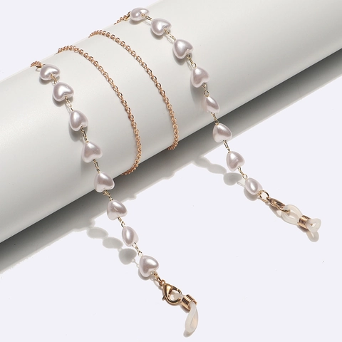 Catenella Per Occhiali Con Cuore Perla Artificial Sintetica E Metallo Rame Cordino Antiscivolo Per Donna Elegante Decorativo