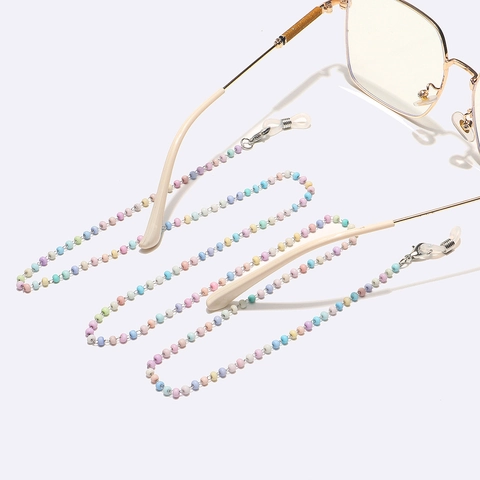 Cadena De Gafas De Acero Inoxidable Con Cuentas De Cristal Macaron Soporte Antideslizante Para Correa De Gafas De Sol