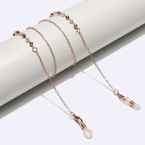 Catena Per Occhiali In Metallo Dorato Con Künstliche Perle Sintetiche E Perline Cinturino Antiscivolo Cordoncino Porta Mascherina