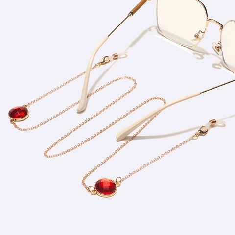 Catena Per Occhiali Metallo Oro Cristallo Tondo Rosso Antiscivolo Cordino Occhiali Da Sole Portaocchiali Viaggio Moda Maschera