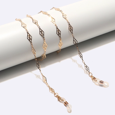 Gold Metal Glasses Chain Hollow Rhombus Love Letter Eyewear Strap Anti Slip Silicone Holder Sunglasses Lanyard Accessory