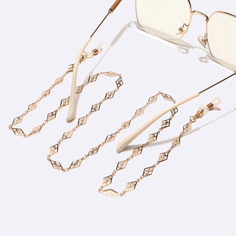 Gold Metal Glasses Chain Hollow Rhombus Love Letter Eyewear Strap Anti Slip Silicone Holder Sunglasses Lanyard Accessory