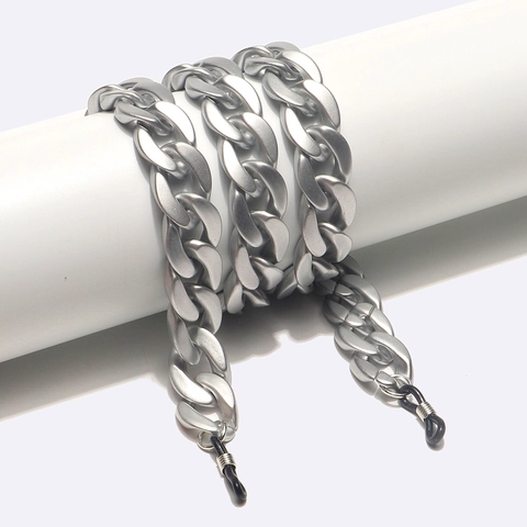 Retro Matte Silver Acrylic Chunky Chain Glasses Holder Strap Anti Slip Eyewear Lanyard For Women Men