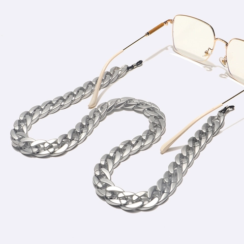 Retro Matte Silver Acrylic Chunky Chain Glasses Holder Strap Anti Slip Eyewear Lanyard For Women Men