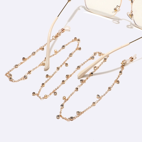 Fashion Alloy Glasses Chain With Transparent Rhinestone Gold Beads Anti Slip Mask Lanyard Decorative Eyewear Accessory For Women