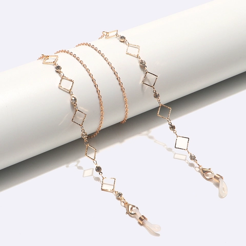 Fashion Glasses Chain Metal Alloy With Square Rhinestone Geometric Non-slip Eyeglass Holder Neck Strap For Women