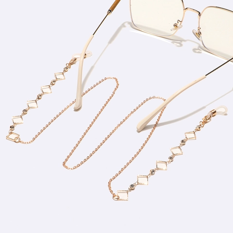 Fashion Glasses Chain Metal Alloy With Square Rhinestone Geometric Non-slip Eyeglass Holder Neck Strap For Women
