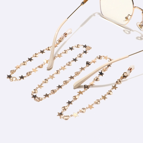 Golden Metal Glasses Chain With Star And Heart Charms Anti-Slip Eyeglass Holder Strap Fashion Minimalist Accessory
