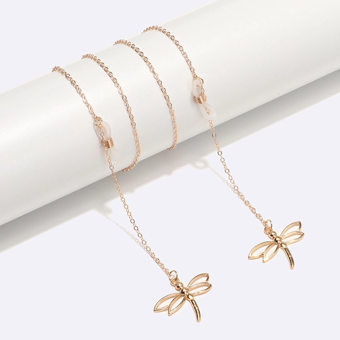Gouden Metalen Brillenkoord Met Libel Hanger Antislip Brillenriem Decoratieve Brilketting Voor Dames